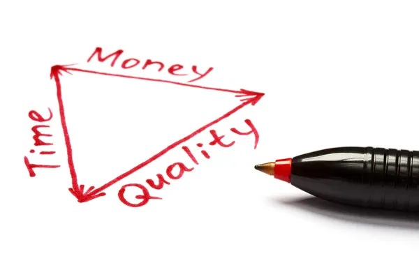 Tid, pengar och kvalitet balans med röd penna — Stockfoto