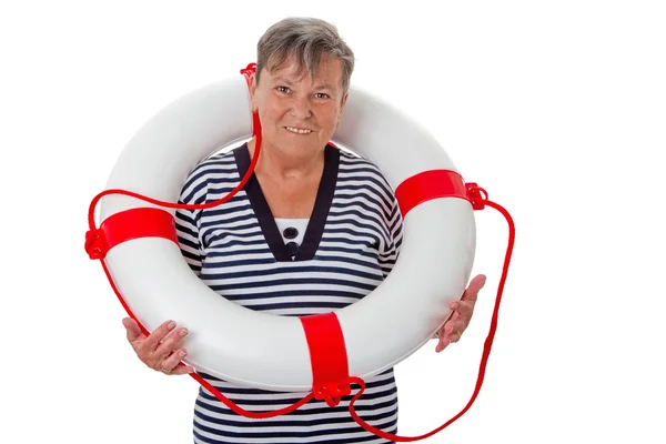 Starší žena s záchranný pás — Stock fotografie