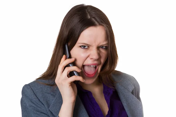 Bizneswoman krzyczy do telefonu — Zdjęcie stockowe