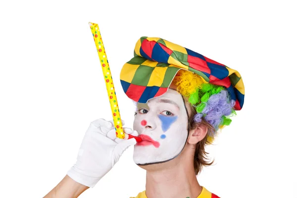 Clown mit Trillerpfeife — Stockfoto