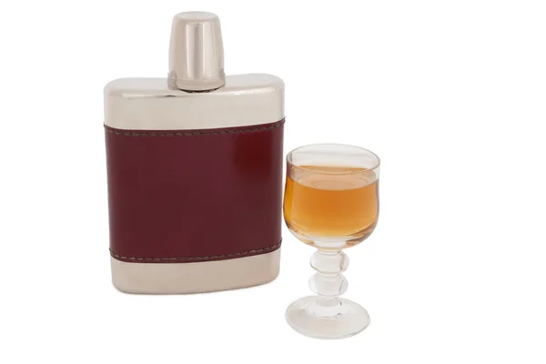 Hip flask with brandy — Stock Photo, Image