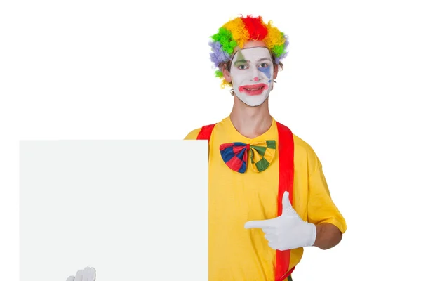 Clown met witte billboard — Stockfoto
