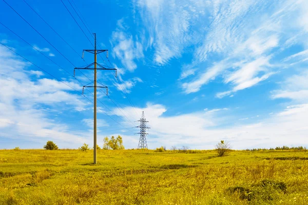Líneas eléctricas sobre el prado — Foto de Stock