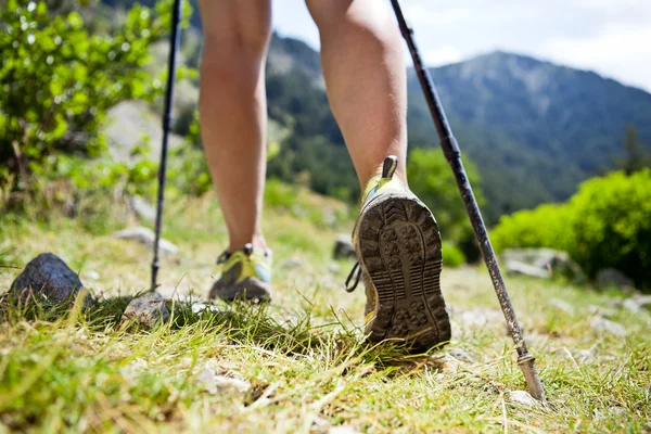 Nordic walking legs in mountains — Stock Photo, Image