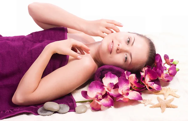Beauty spa nő virág háttér — Stock Fotó