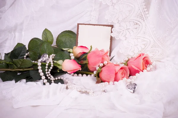 Mooie roze rozen met banner toevoegen — Stockfoto