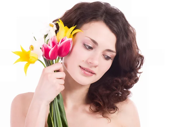 Woman portrait with flowers — Stock Photo, Image