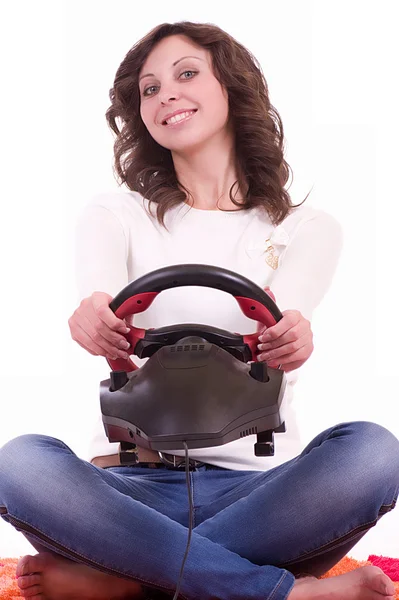 Bella giovane donna con casco — Foto Stock
