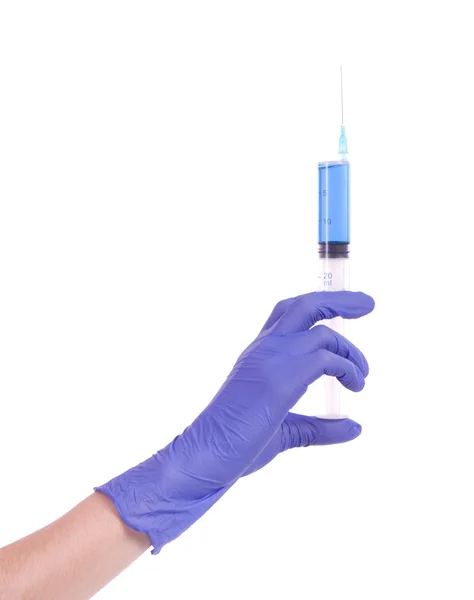 Hand holding syringe isolated on white — Stock Photo, Image