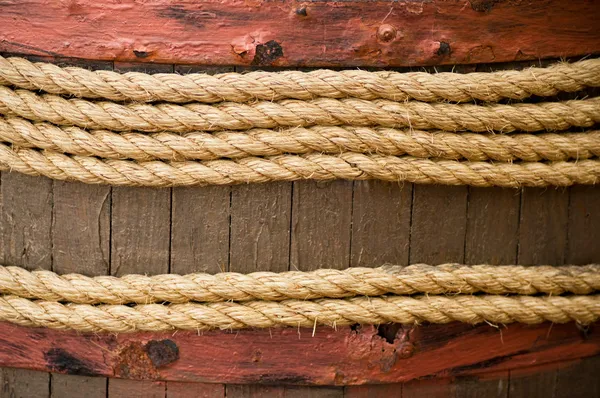 Starý textury dřevěných desek s vintage loď lano — Stock fotografie