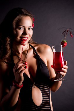 Beautiful sexy woman with strawberry cocktail clipart