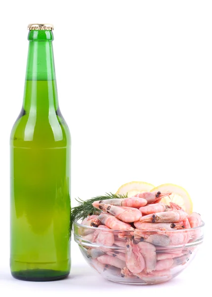 Tasty cooked shrimp with beer — Stock Photo, Image