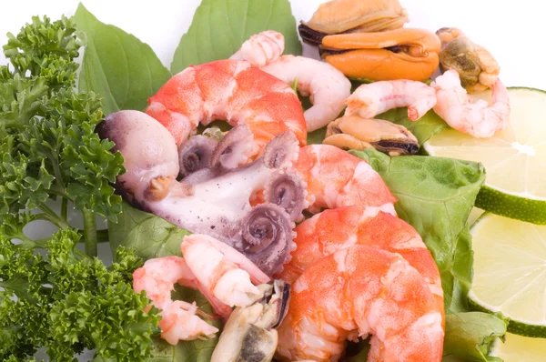 Raw cocktail of seafood with vegetables — Stock Photo, Image