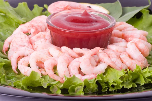 Chilled shrimp served with tomato sauce — Stock Photo, Image