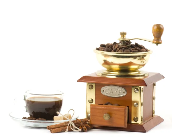 Filiżanka kawy i młynek do kawy — Zdjęcie stockowe