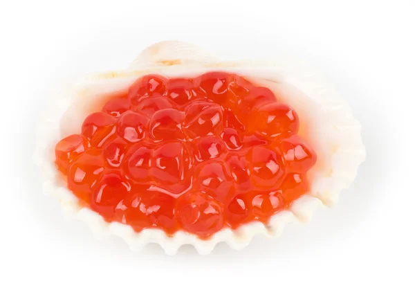 Caviar vermelho saboroso no fundo branco — Fotografia de Stock