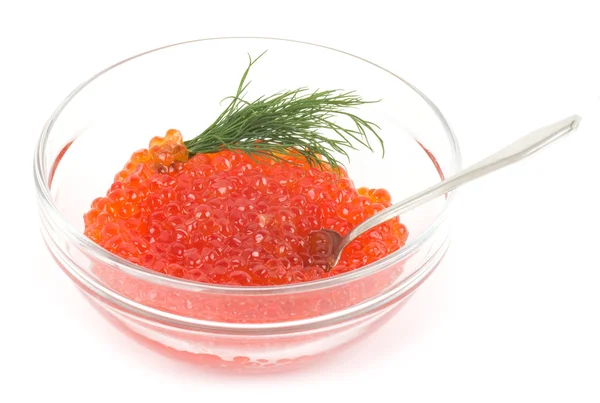 Caviar vermelho saboroso no fundo branco — Fotografia de Stock