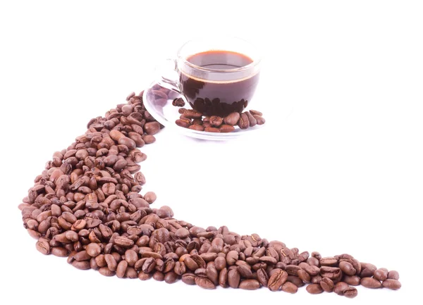 Filiżanka kawy i ziaren kawy — Zdjęcie stockowe