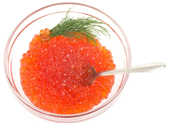 Sabroso caviar rojo sobre fondo blanco — Foto de Stock