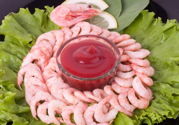 冰鲜的虾配蕃茄酱 — 图库照片