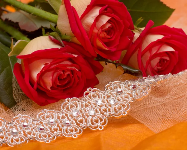 Piękne czerwone róże z bransoletą — Zdjęcie stockowe