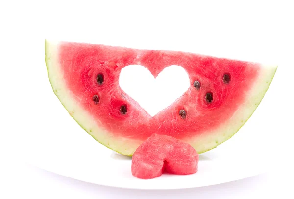 Watermeloen met hart geïsoleerd op witte achtergrond — Stockfoto