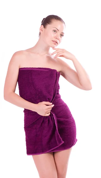 Салон красоты женщина в полотенце на заднем плане — стоковое фото