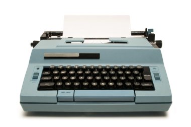 Blue electric typewriter on white clipart