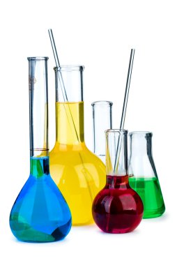 Five flasks with different chemical agents clipart