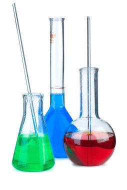Three flasks with different chemical agents clipart