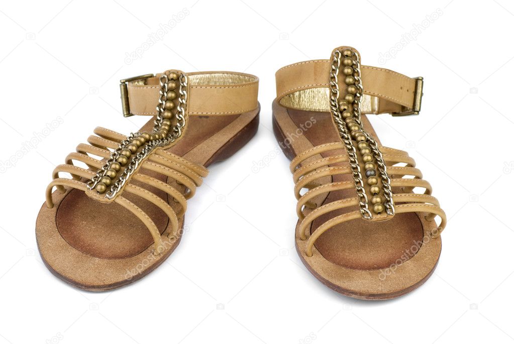 Pair of brown leather female sandals