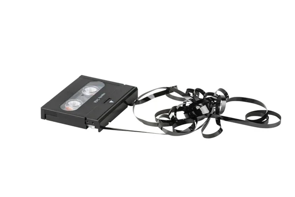 Dat cassette met verwarde en getwiste tape — Stockfoto