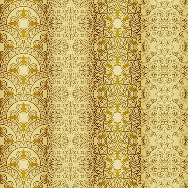 vector seamless golden patterns, oriental style clipart