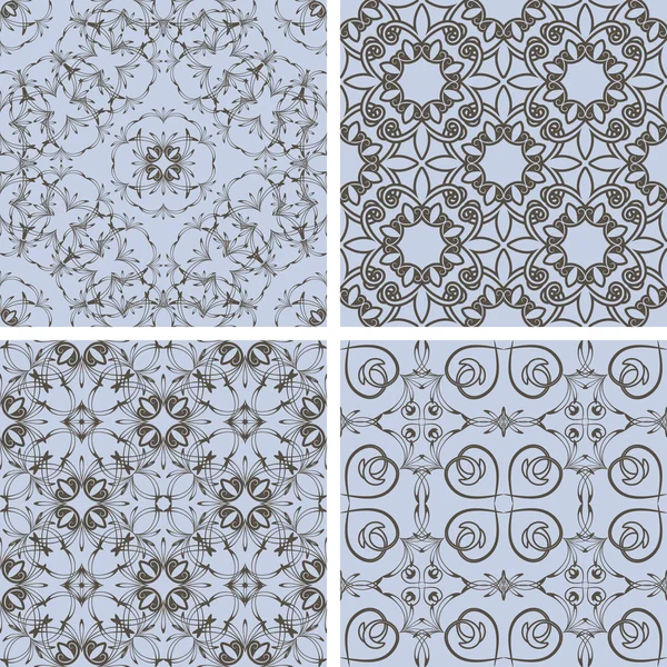 Vektorové bezešvé květinové vzory v modré a hnědé, orientální styl — Stockový vektor