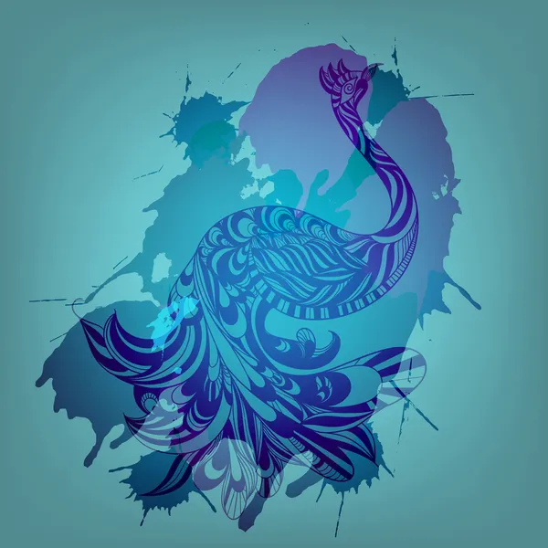 Fond vectoriel avec paon bleu et éclaboussures grungy — Image vectorielle