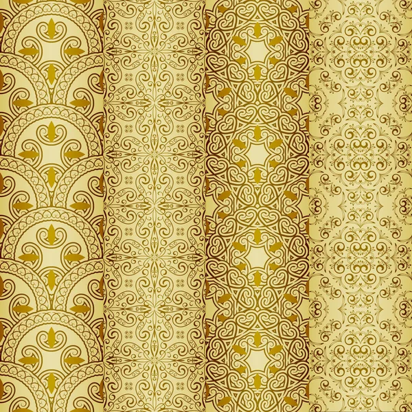 Vector seamless golden patterns, oriental style — Stock Vector