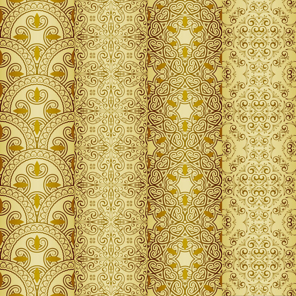 vector seamless golden patterns, oriental style