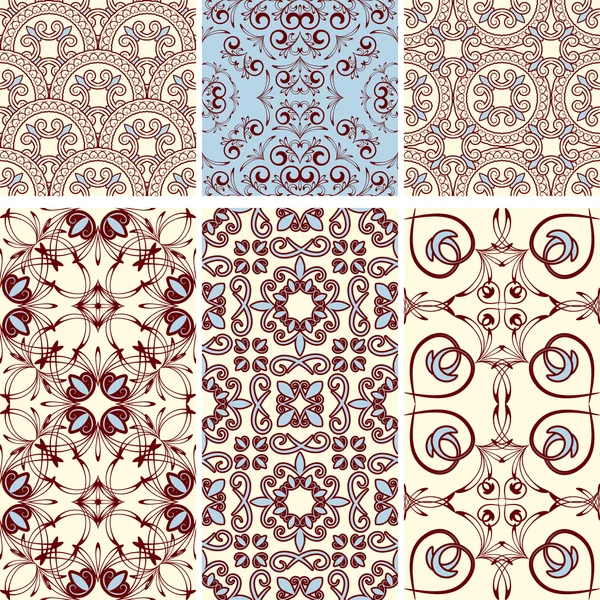 Vector seis patrones sin costura, estilo oriental — Archivo Imágenes Vectoriales