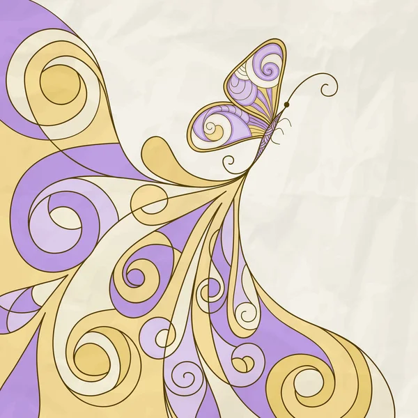 蝶と抽象的なパターン ベクトル、しわくちゃの紙のテクスチャ — ストックベクタ