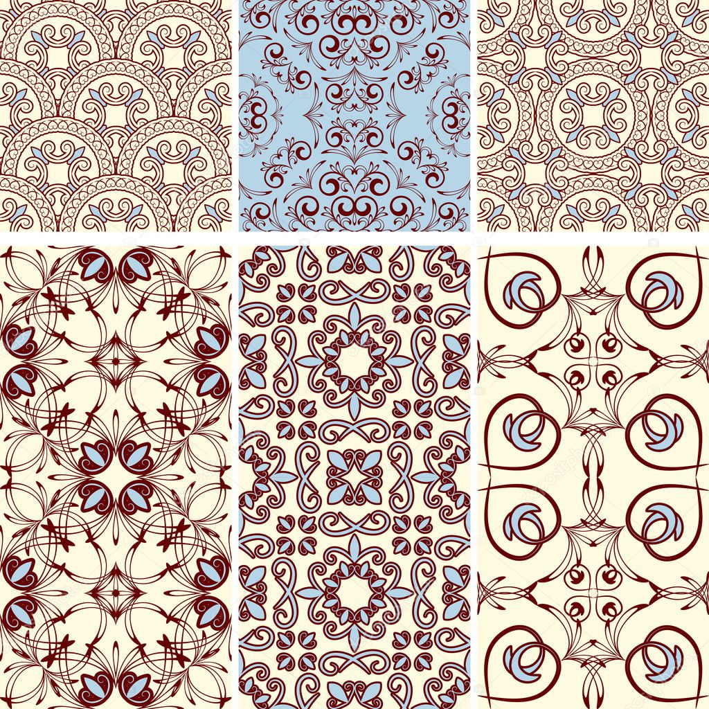 vector six seamless patterns, oriental style