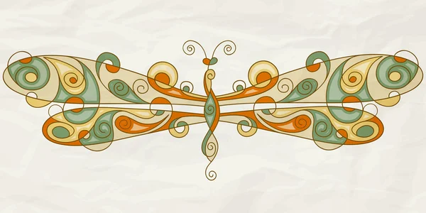 矢量弄皱的纸纹理上的程式化的蜻蜓 — 图库矢量图片