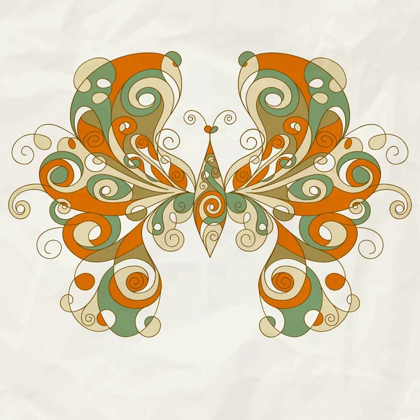 Vetor borboleta estilizada na textura de papel amassado — Vetor de Stock