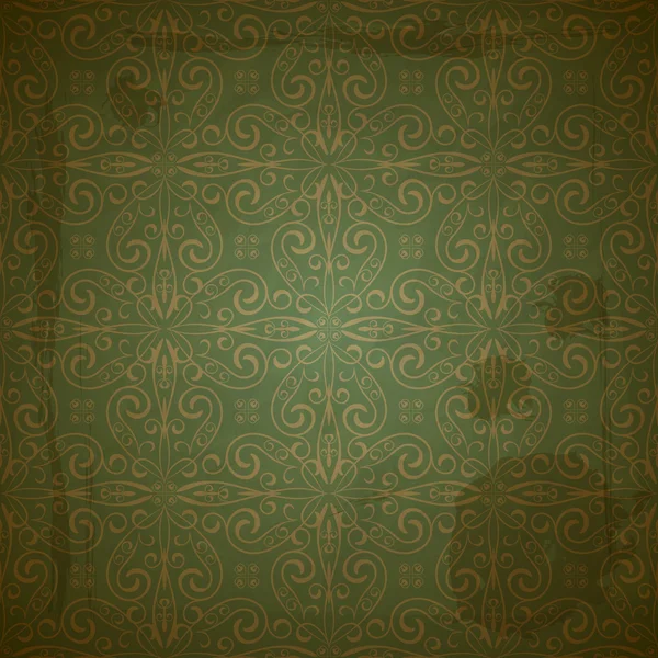 Vector seamless golden pattern on green grungy background with c — Stock Vector