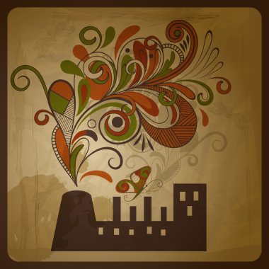 vector eco concept composition with a factory and floral exhau clipart