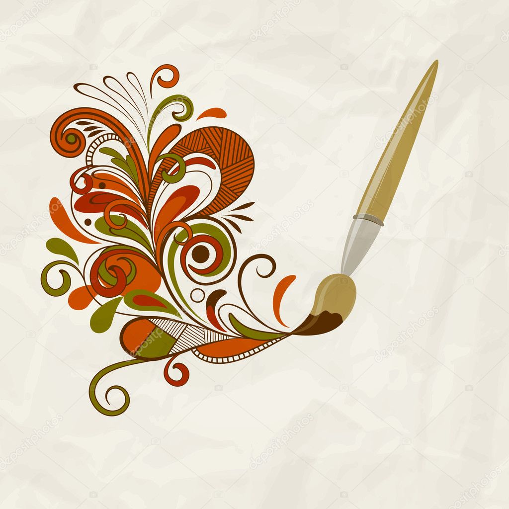 vector concept cartoon brush painting floral design element on c