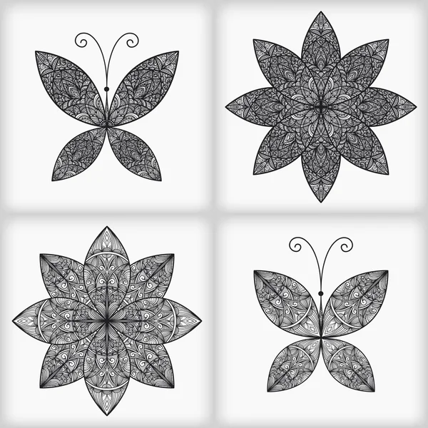 Vektor-Set mit 2 Schmetterlingen und 2 Blumen — Stockvektor