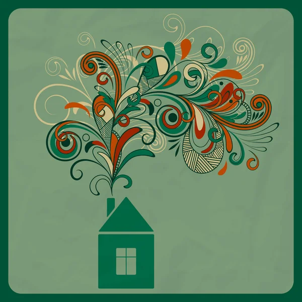 Concept d'écologie vectorielle avec petite maison et fumée florale — Image vectorielle