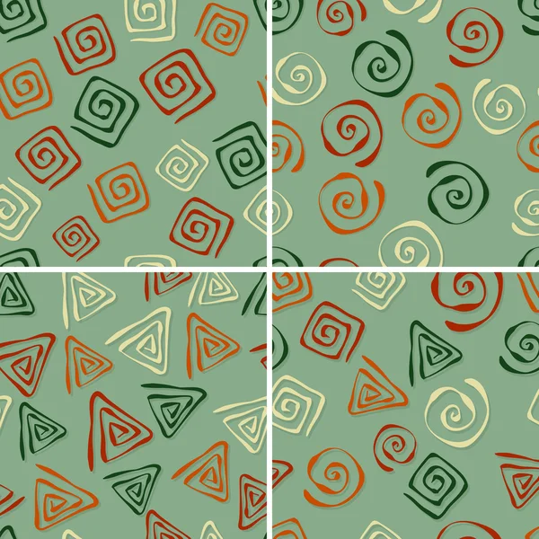 4 patrones sin costura vectorial con figuras abstractas Funky — Archivo Imágenes Vectoriales