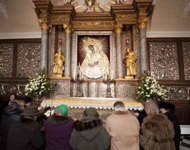 Holy mother Mary icon at Gate of Down, Vilnius clipart