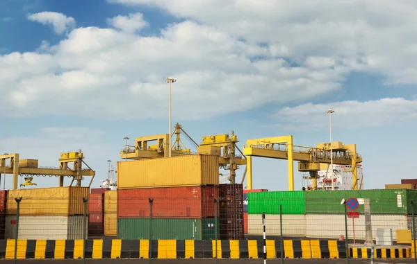 stock image Container ship leaving the container port terminal